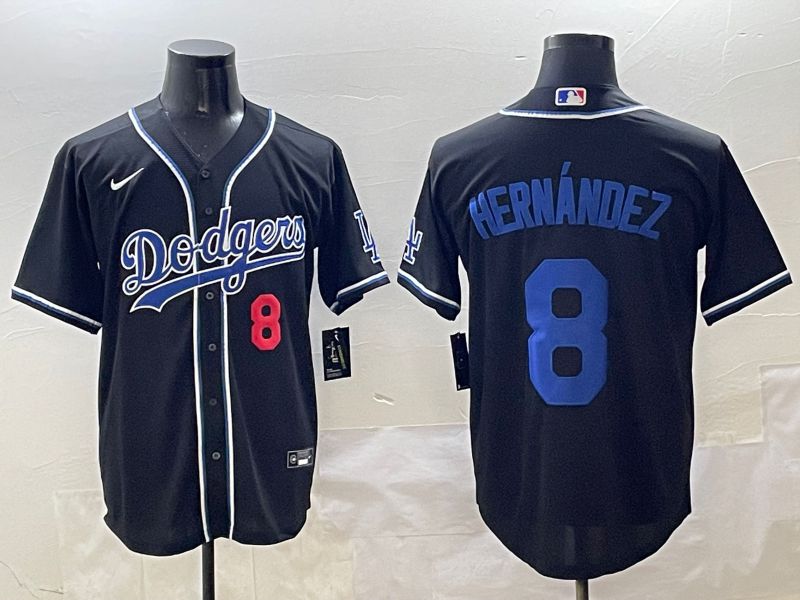 Men Los Angeles Dodgers 8 Hernandez Black blue Three generations Nike 2025 MLB Jersey style 4